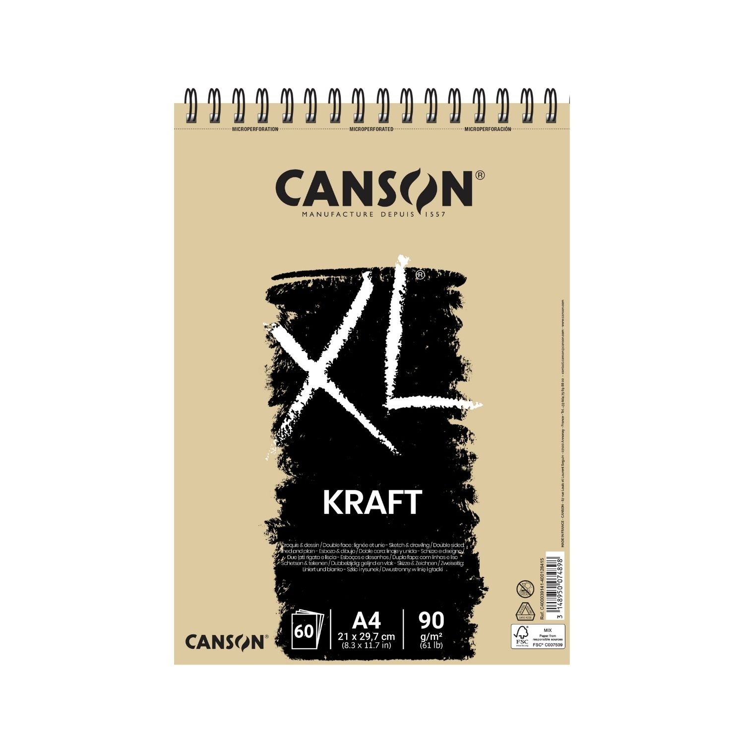 A3 Format Canson CANSON Album 40 feuilles XL® DESSIN NOIR spiralé petit côté 