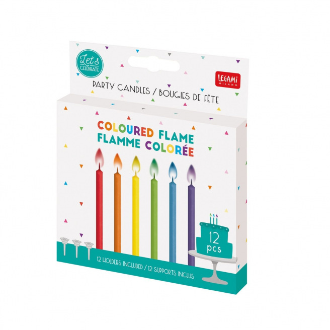 Bougies de fête LEGAMI - flamme colorée - paquet de 12