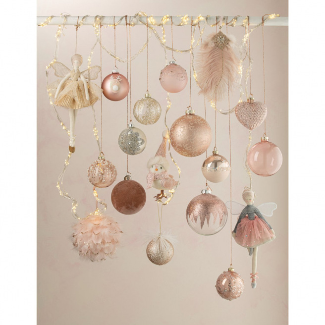 Wit & roze vogel om op te hangen pluche en textiel J-LINE