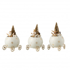 Metalen kerstbal auto wit & goud J-LINE