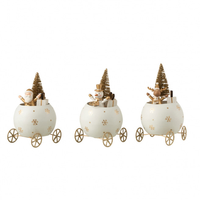 Metalen kerstbal auto wit & goud J-LINE