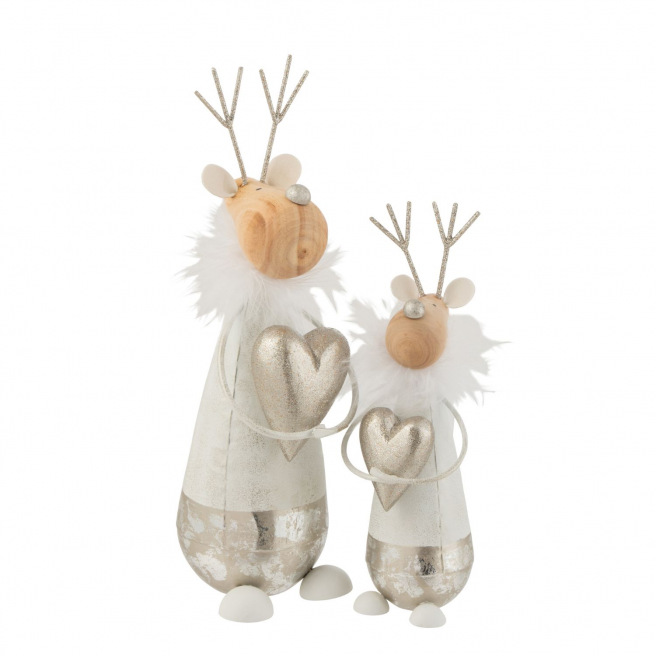 Rendier met wit metaal/houten hart & goud J-LINE