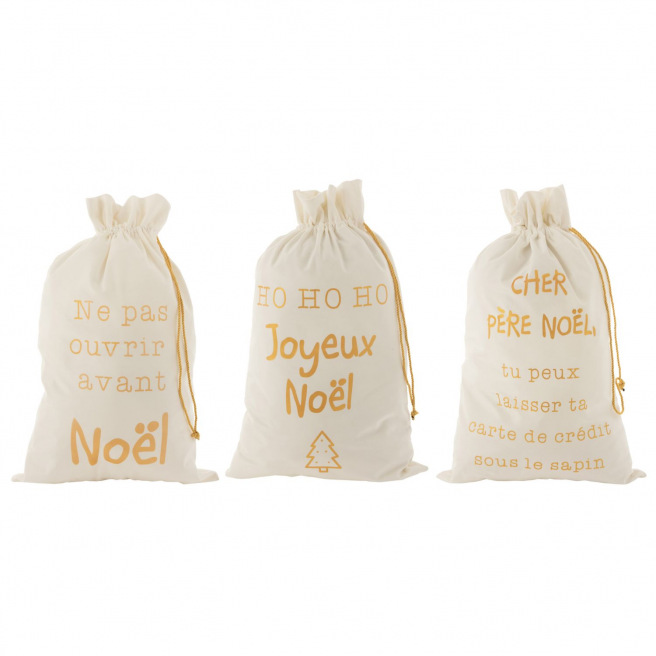 Sac en velours pour cadeaux de Noël blanc & or J-LINE