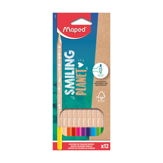 Crayons de couleur MAPED SMILING PLANET - étui de 12