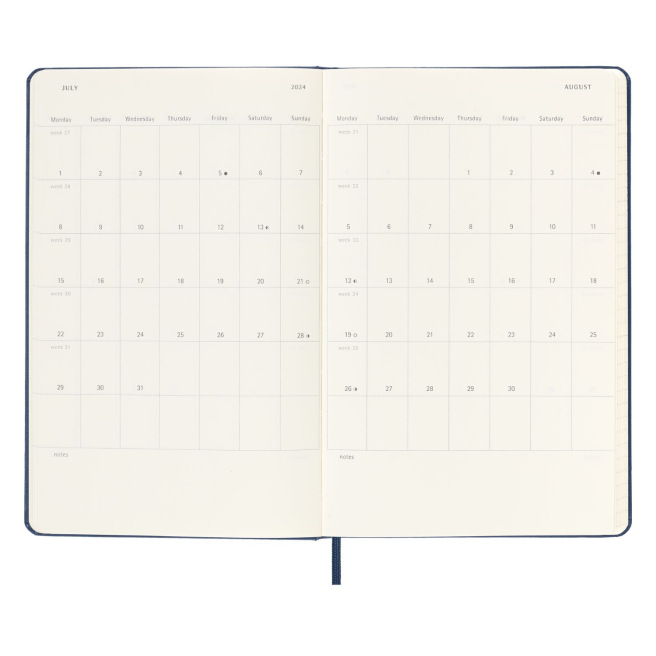 Agenda Moleskine 18 MOIS - Large 13 x 21 cm - 1 semaine sur 2 pages avec notes
