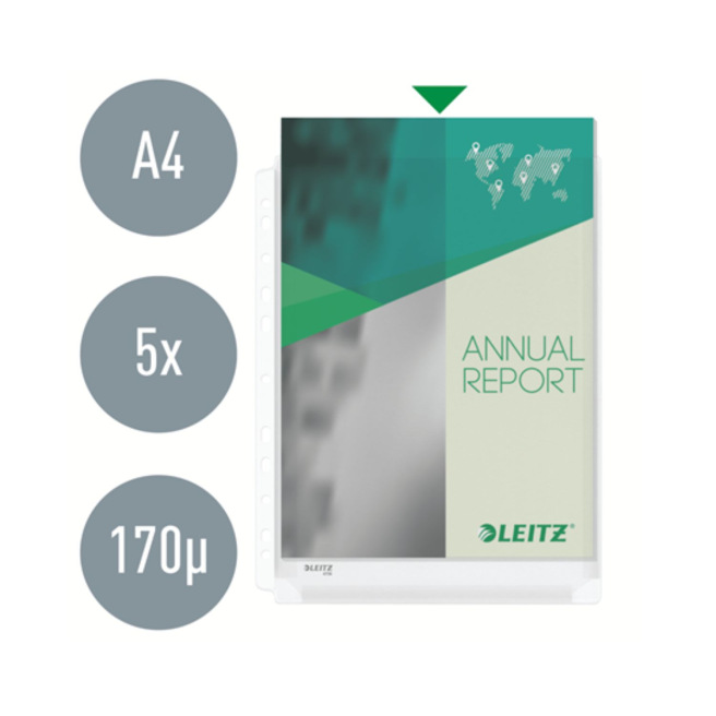 Geperforeerde Leitz Premium A4 mapjes met korrelige structuur - pakket van 5 Geperforeerde Leitz Premium A4 mapjes met korrelige structuur - pakket van 5
