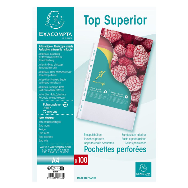 Pochettes perforées grainées A4 - qualité économique - sachet de 10 Pochettes perforées grainées A4 - qualité économique - sachet de 10