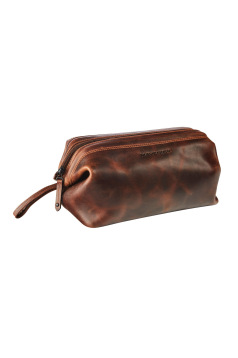 Petite trousse ronde en cuir Maverick BROWN
