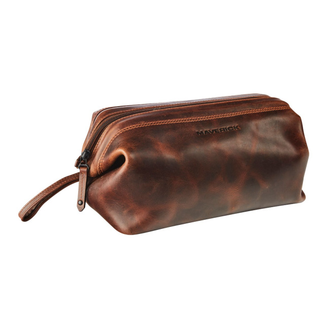 Petite trousse ronde en cuir Maverick BROWN