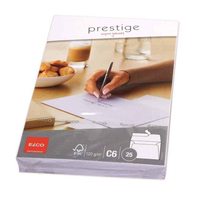 Witte enveloppen Elco PRESTIGE C6 - pakket van 25 Witte enveloppen Elco PRESTIGE C6 - pakket van 25