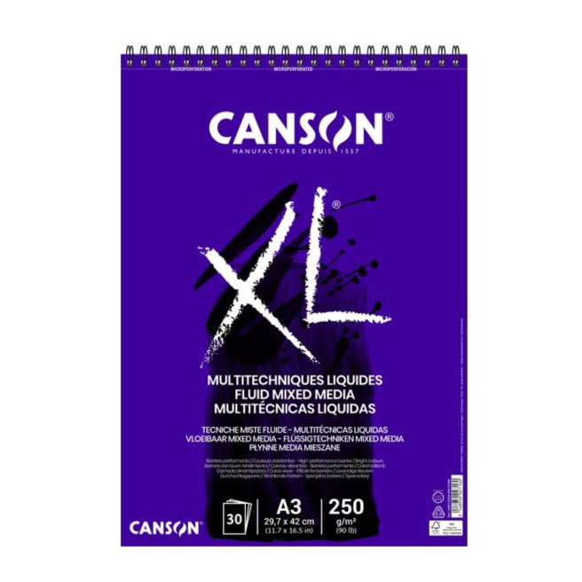 CANSON XL FLUID MIXED MEDIA 250 g spiraalblok van papier CANSON XL FLUID MIXED MEDIA 250 g spiraalblok van papier