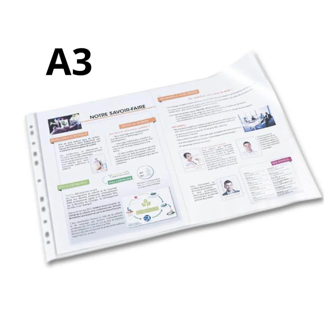 Pochettes perforées grainées A3 - qualité supérieure - sachet de 10