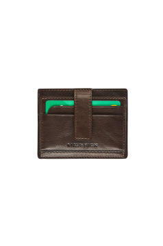 Porte-cartes en cuir MAVERICK BROWN avec fermeture pression