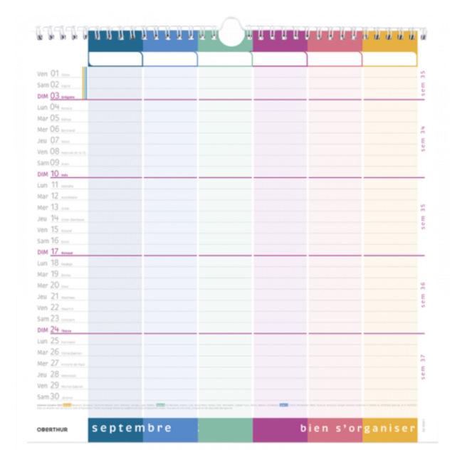 Calendrier Oberthur mural mensuel BIEN S'ORGANISER - 30 x 30 cm