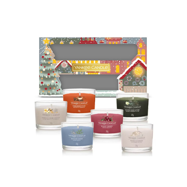 Set van 6 votiefkaarsen in glas Yankee Candle PASSPORT TO THE HOLIDAYS Set van 6 votiefkaarsen in glas Yankee Candle PASSPORT TO THE HOLIDAYS