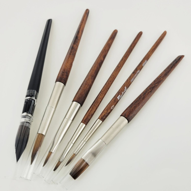 Set van 6 reiswaterverfkwasten Raphael met bamboe penseelhouder