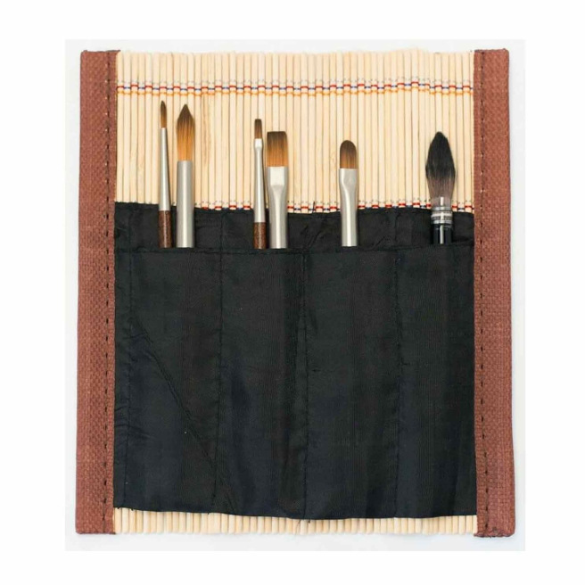 Set van 6 reiswaterverfkwasten Raphael met bamboe penseelhouder