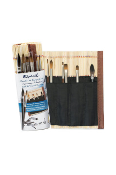 Set de 6 pinceaux aquarelle de voyage Raphael avec pincelier en bambou