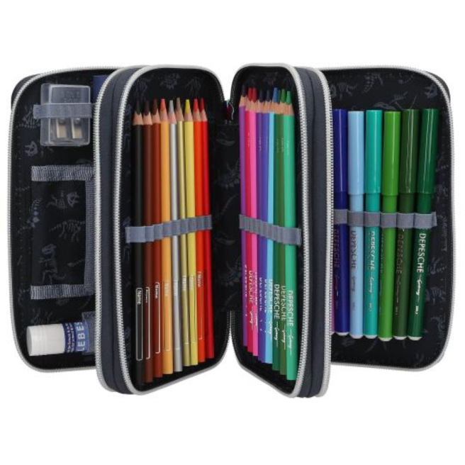 Plumier DINO WORLD LED à 3 compartiments