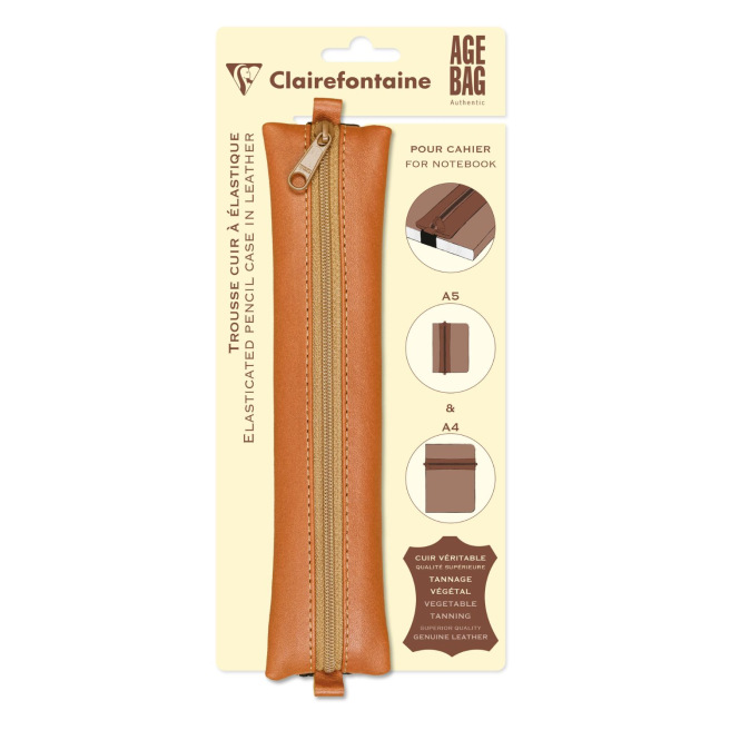 Platte lederen etui CLAIREFONTAINE AGE BAG met elastiek