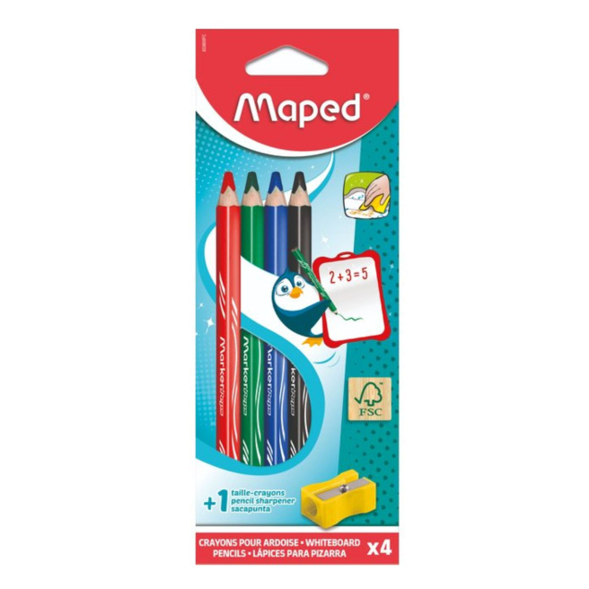 Krijtjes voor uitwisbaar whiteboard Maped MARKER'PEPS - doosje van 4 met puntenslijper