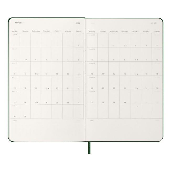 Agenda Moleskine - Large 13 x 21 cm - 1 semaine sur 2 pages avec notes Agenda Moleskine - Large 13 x 21 cm - 1 semaine sur 2 pages avec notes