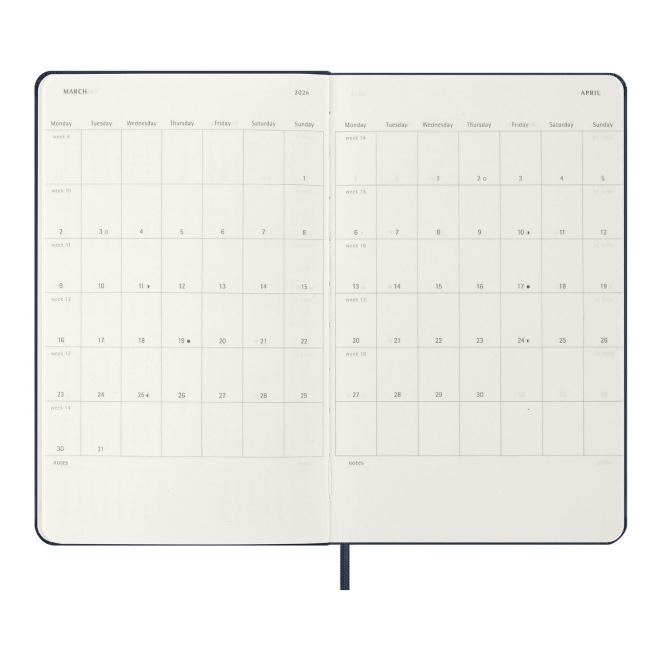 Agenda Moleskine - Large 13 x 21 cm - 1 semaine sur 2 pages avec notes Agenda Moleskine - Large 13 x 21 cm - 1 semaine sur 2 pages avec notes
