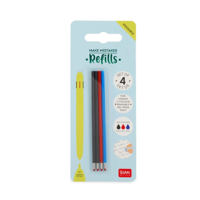 Navullingen voor 3-kleuren uitwisbare Legami Make Mistakes-roller - doosje van 4