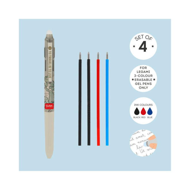 Navullingen voor 3-kleuren uitwisbare Legami Make Mistakes-roller - doosje van 4