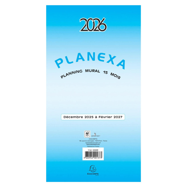 Uitklapbare wandplanner Exacompta PLANEXA - 90 x 33 cm - 15 maanden
