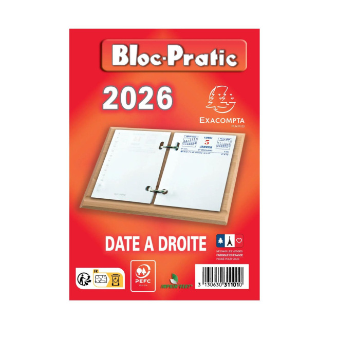 Calendrier bloc mémo Exacompta - 8,2 x 12 cm - 1 jour par page Calendrier bloc mémo Exacompta - 8,2 x 12 cm - 1 jour par page