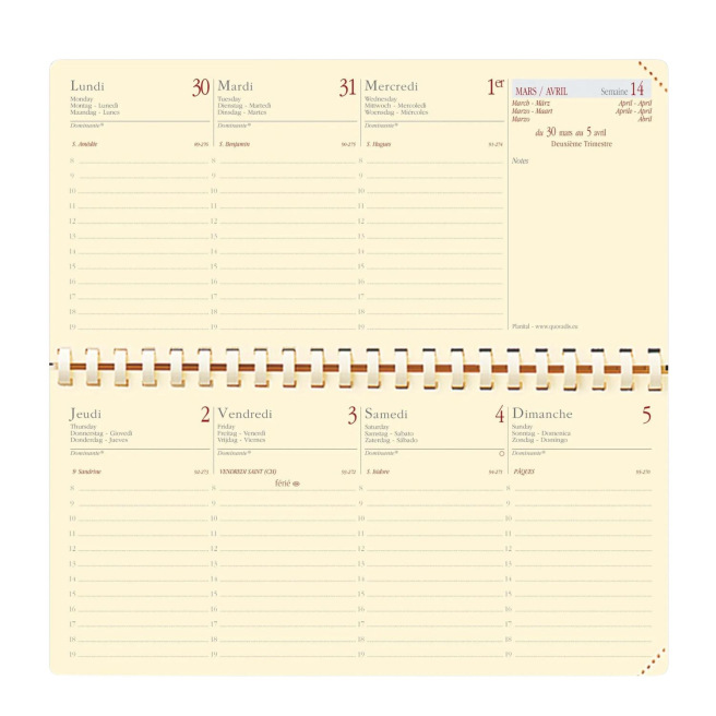 Agenda Quo Vadis PLANITAL - 8,8 x 17 cm - 1 semaine sur 2 pages