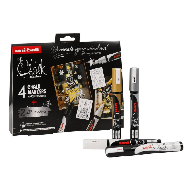 Coffret de 4 marqueurs craie Uni-ball CHALK
