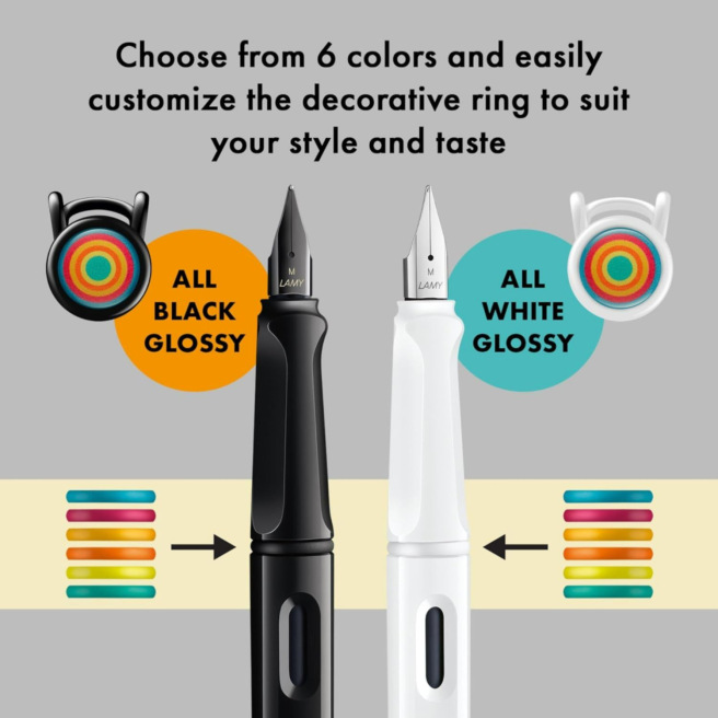 Lamy SAFARI vulpen set All White + vulpen All Black + kleur ringen