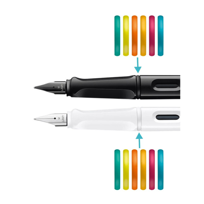 Set Lamy SAFARI stylo-plume All White + stylo-plume All Black + bagues de couleur