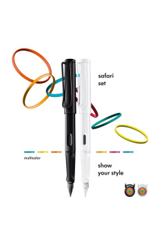 Set Lamy SAFARI stylo-plume All White + stylo-plume All Black + bagues de couleur