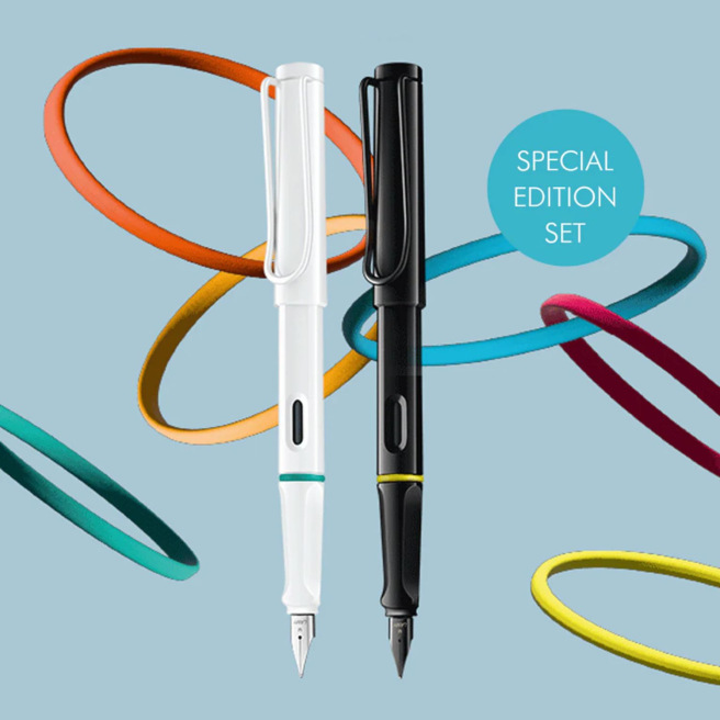 Set Lamy SAFARI stylo-plume All White + stylo-plume All Black + bagues de couleur