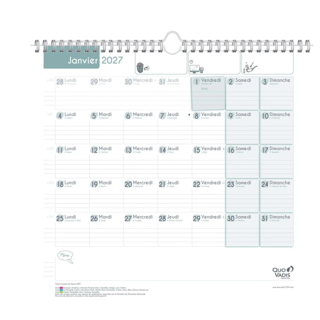 Calendrier scolaire Quo Vadis FAMILY PLANNER - mensuel sur 16 mois - 30 x 30 cm