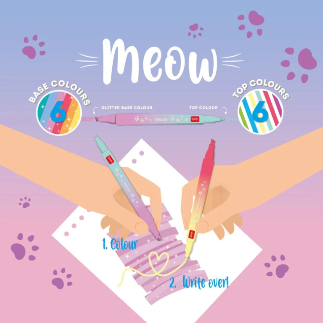 Feutres de coloriage Legami MEOW - double pointe - étui de 6