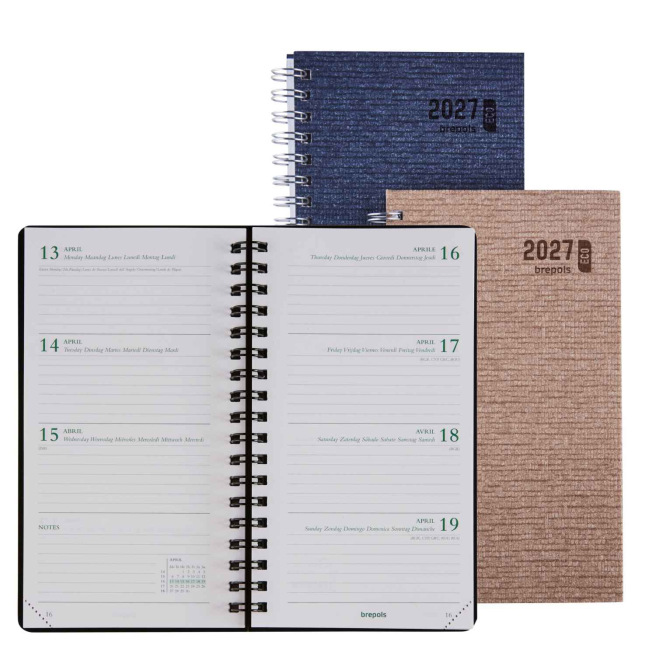 Brepols ECORAMA-agenda - 9 X 16 cm - 1 week op 2 pagina's - gerecycled papier