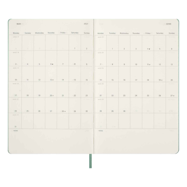 Agenda Moleskine - Large 13 x 21 cm - 1 semaine sur 2 pages avec notes