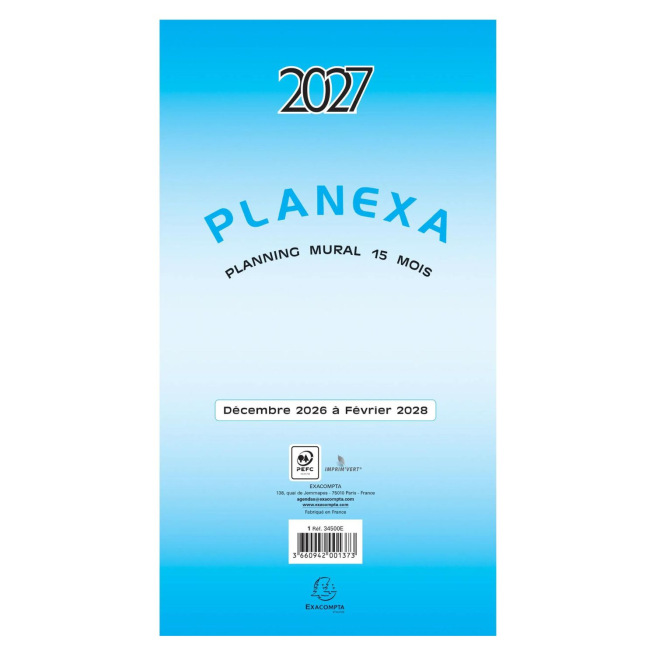 Uitklapbare wandplanner Exacompta PLANEXA - 90 x 33 cm - 15 maanden