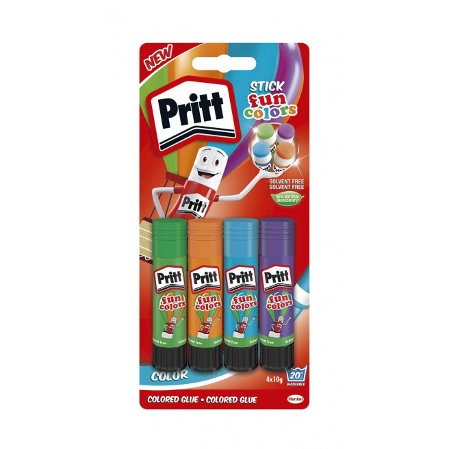 Pakket van 4 gekleurde lijmstiften PRITT RAINBOW