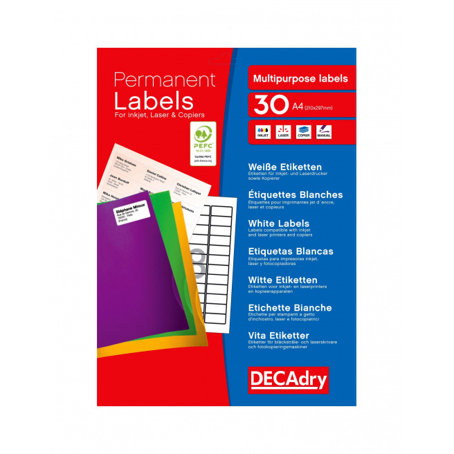 DECADRY etiketten - pakket van 30 A4-vellen