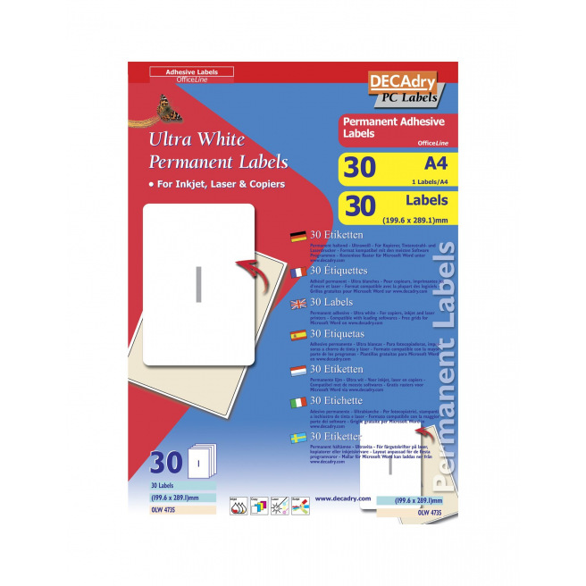 DECADRY etiketten - pakket van 30 A4-vellen