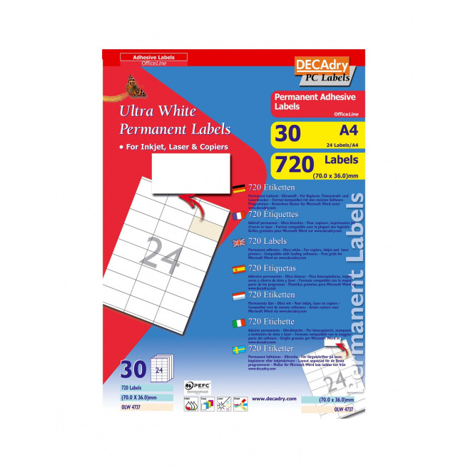 DECADRY etiketten - pakket van 30 A4-vellen