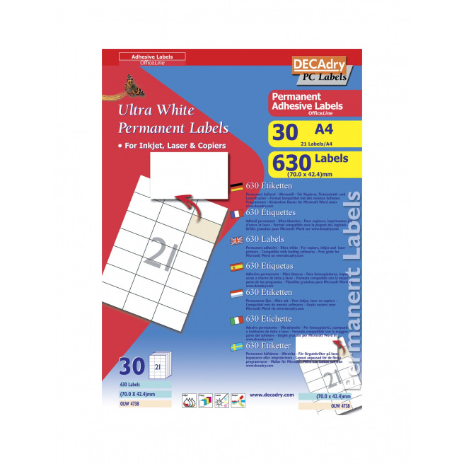 DECADRY etiketten - pakket van 30 A4-vellen