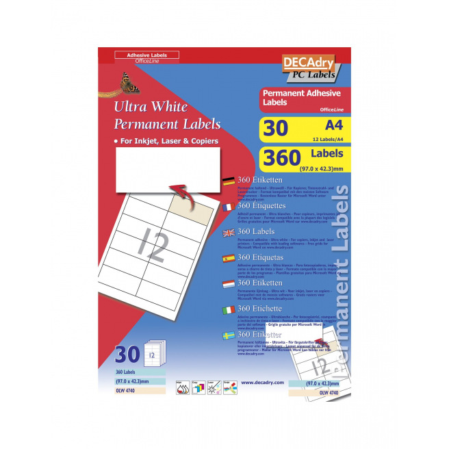 DECADRY etiketten - pakket van 30 A4-vellen