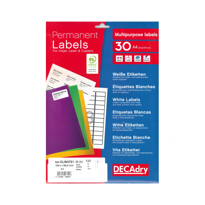 DECADRY etiketten - pakket van 30 A4-vellen
