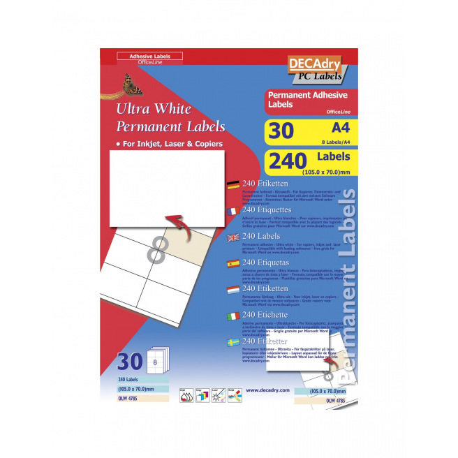 DECADRY etiketten - pakket van 30 A4-vellen